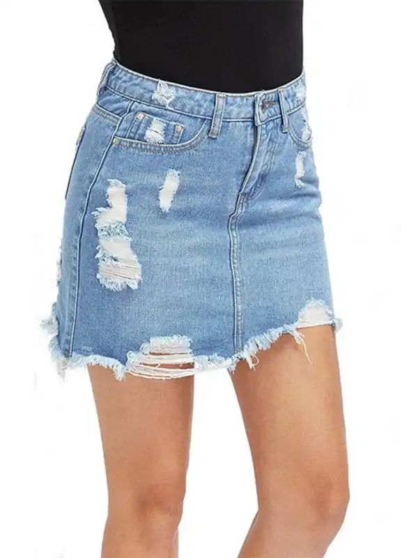 Save Up to 50% Off!Women’s ripped fringed loose sexy denim skirt