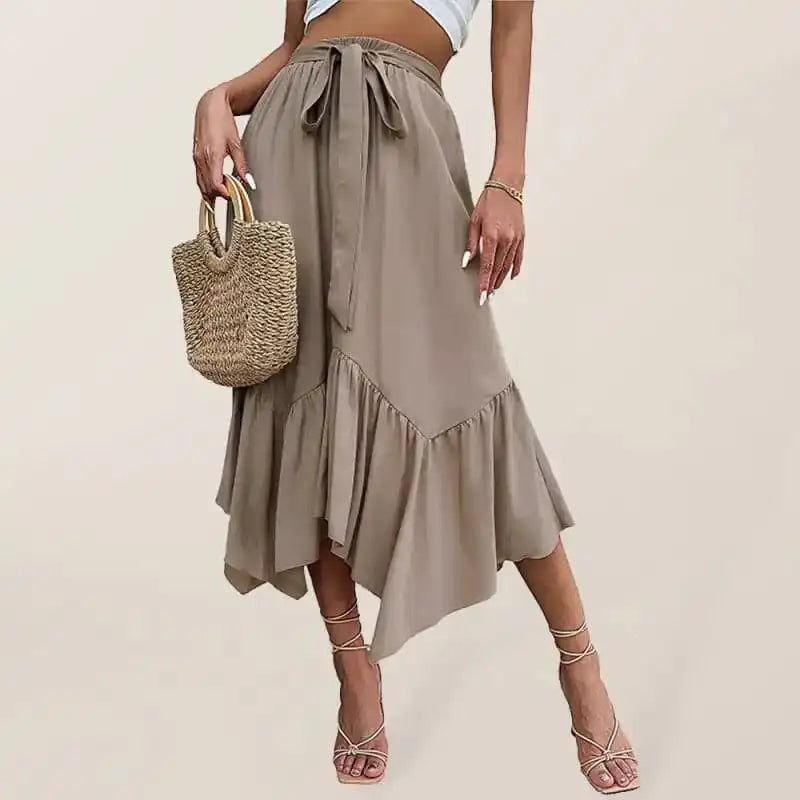 Your Dream Deal is Here!Women’s Solid Color Asymmetric Ruffle Skirt