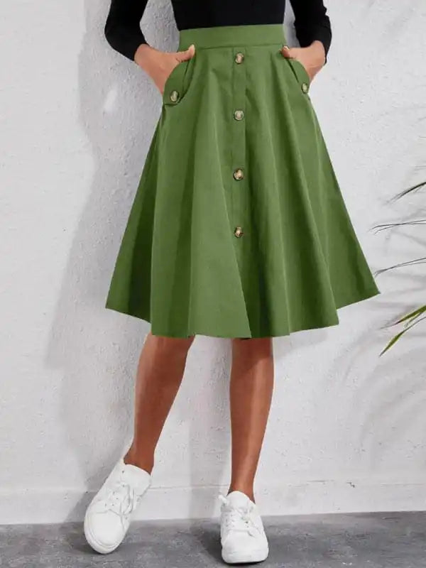 Exclusive Deals Just for You!Women’s Solid Color Faux Button Front Midi Length A Line Skirts Exclusive Deals Just for You!Women’s Solid Color Faux Button Front Midi Length A Line Skirts