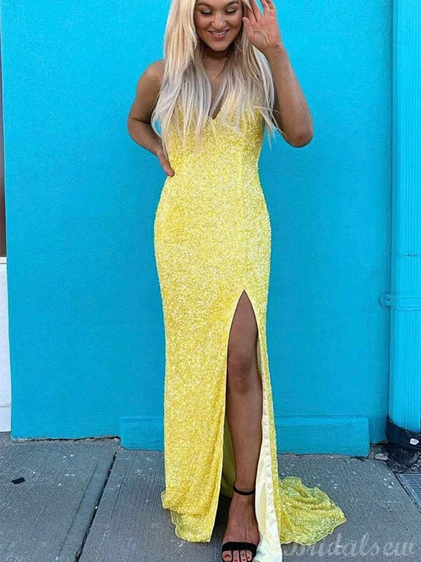 The Best Deals Won’t Wait!Yellow Sparkly Sequin Mermaid Spaghetti Straps Party Long Prom Dresses PD370 The Best Deals Won’t Wait!Yellow Sparkly Sequin Mermaid Spaghetti Straps Party Long Prom Dresses PD370