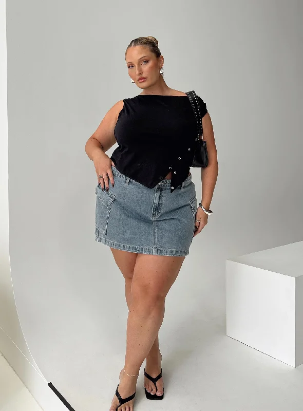 Your Wallet Will Thank You!Zakai Cargo Denim Mini Skirt Light Blue Denim Curve