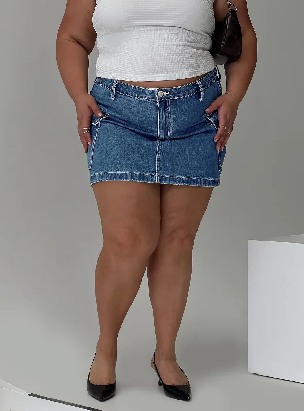 Steals and Deals Await!Zakai Cargo Denim Mini Skirt Mid Blue Curve