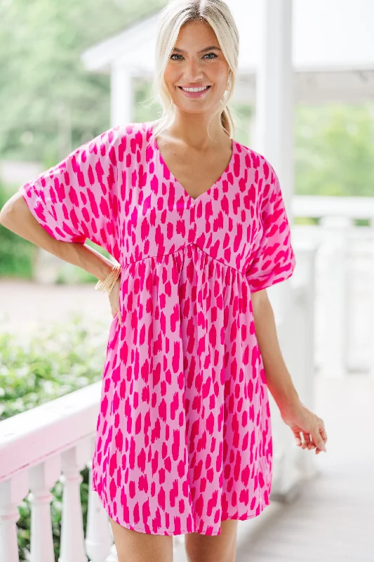 Great Deals, Just for You!As Soon As Possible Hot Pink Spotted Babydoll Dress