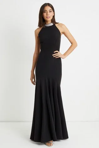 Don’t Wait – Deals Won’t Last!Black Embellished Halterneck Maxi Dress
