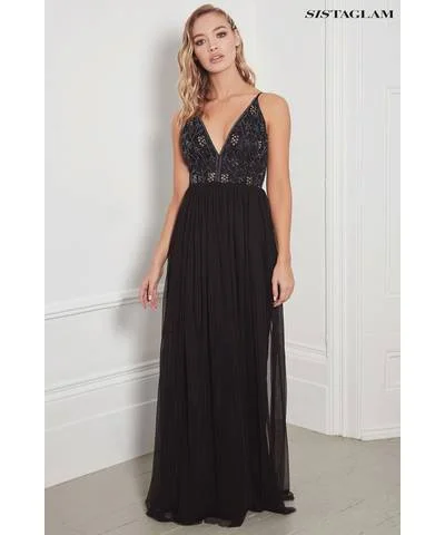Best Offers of the Month!Black Plunge Embellished Maxi Dress