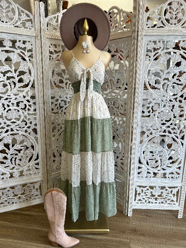 Don’t Wait – Shop Today!Bow Olive Multi Color Floral Maxi Dress-  Not Stretchy
