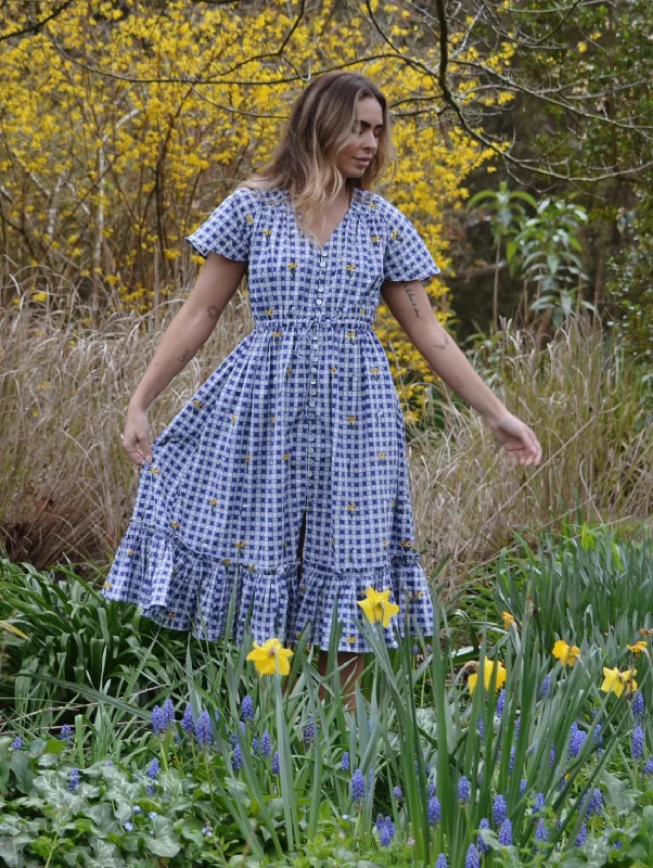 Get Ready to Save!100% RECYCLED COTTON - DULCIE DRESS BLUE GINGHAM