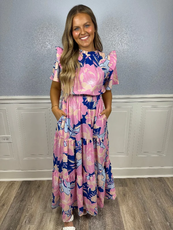 Your Shopping Wish, Our Discount Command!Navy & pink big floral print maxi