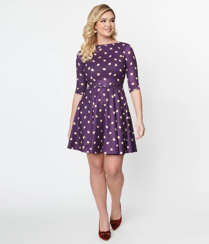 Your Discount is Waiting!Unique Vintage Purple Owls Fit & Flare Dress