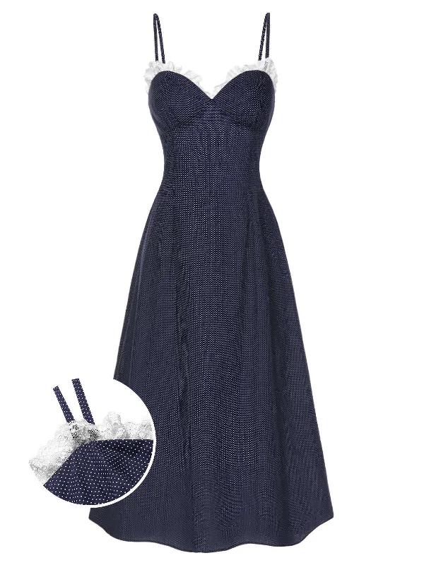Savings You Can’t Ignore!Dark Blue 1930s Polka Dots Spaghetti Straps Dress