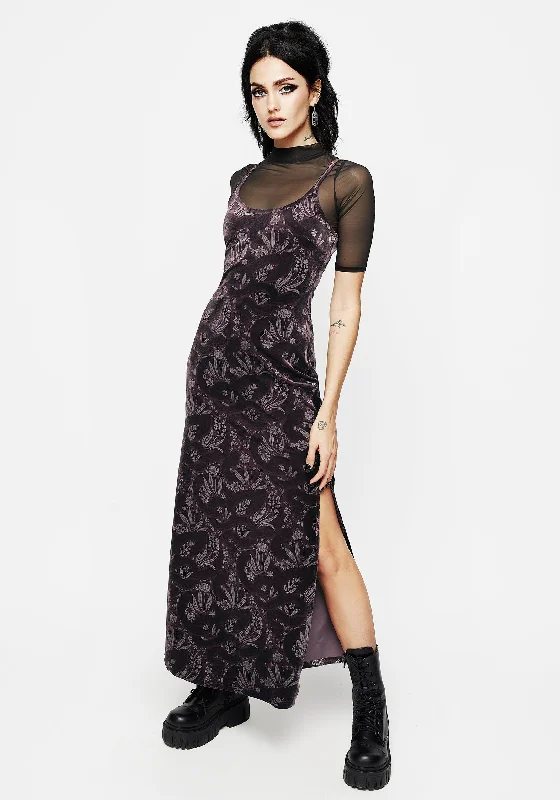 Your Wallet Will Thank You!Deception Snake Foil Print Velour Maxi Slip Gown