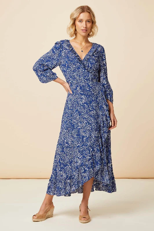 Shop Before It’s Gone!Demi Long Sleeve Wrap Dress | Swirl Navy/White