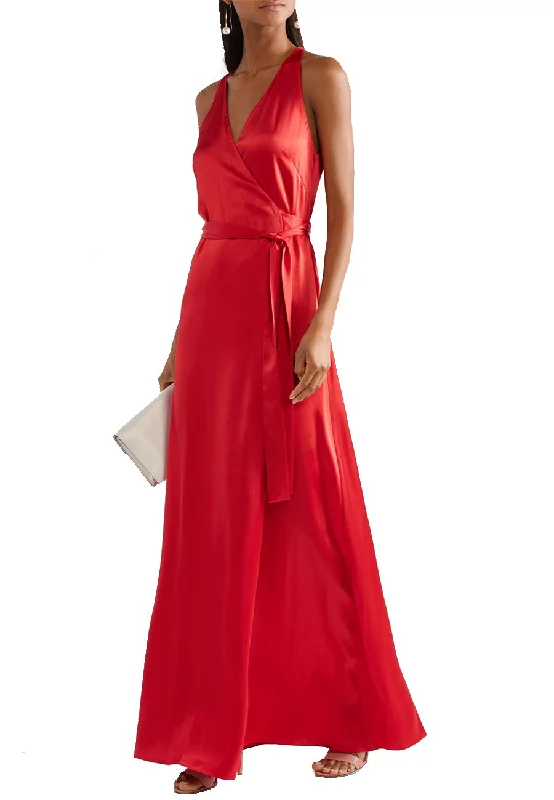 One Day Only – Huge Savings!Red Satin Wrap Maxi Dress