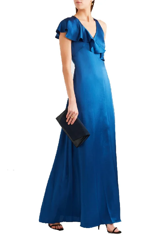 Your Discount is Waiting!Royal Blue Ruffled Satin Wrap Maxi Dress