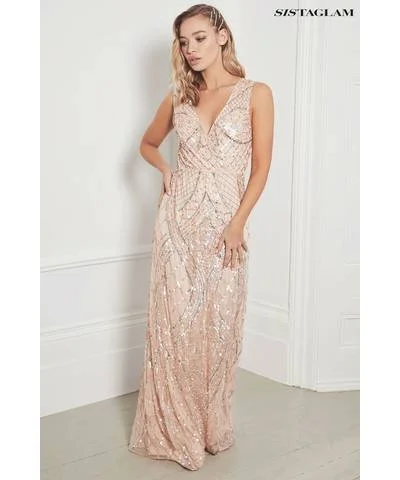 Flash Sale – Act Fast!Embellished Sleeveless Maxi Dress Blush Pink