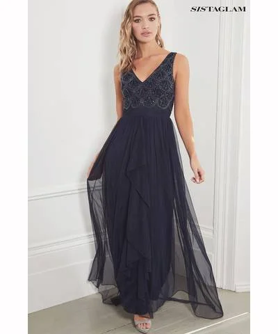 Save Up to 50% Off!Embellished V-Neck Maxi Dress Navy