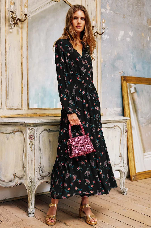 Buy More, Pay Less!Etti Georgette Wrap Dress | Budding Paisley Black/Pink
