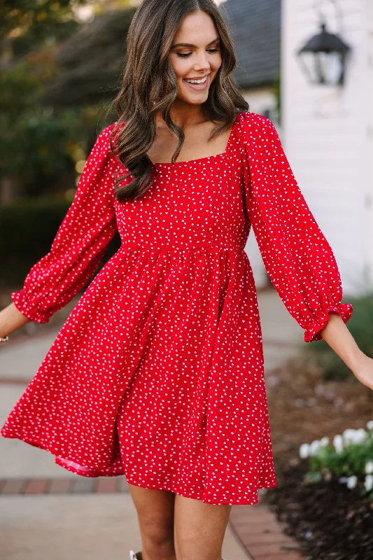 Get Ready to Save!Found Love Red Heart Print Dress
