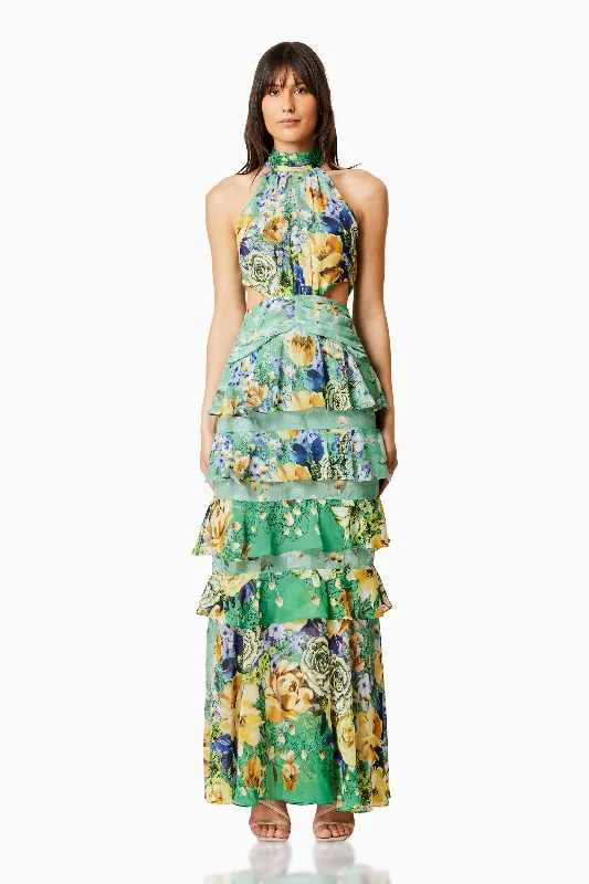 Amazing Prices You Can’t Resist!Gardenia Halter Maxi Gown In Green