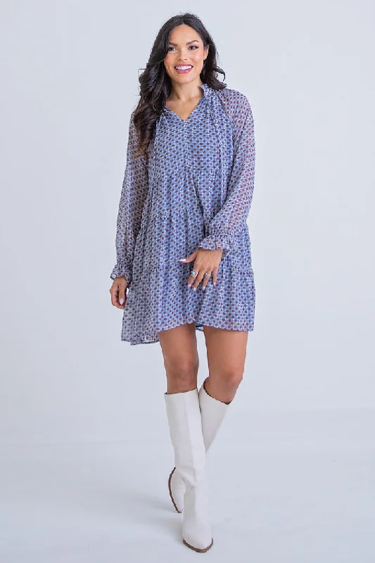 Time to Save Big!Geometric Tier Vneck Dress