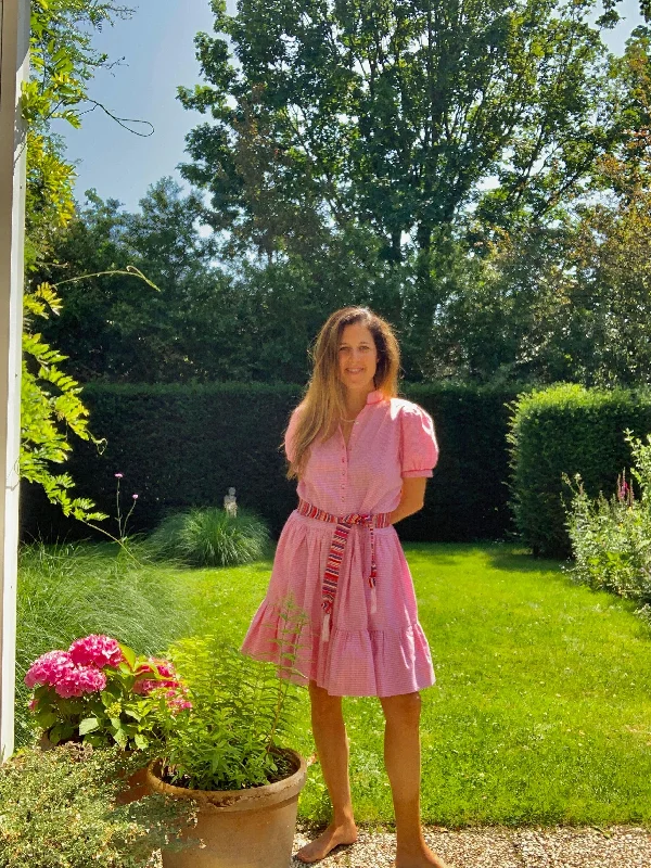 Amazing Prices You Can’t Resist!Georgette buttoned down short dress - pink micro gingham