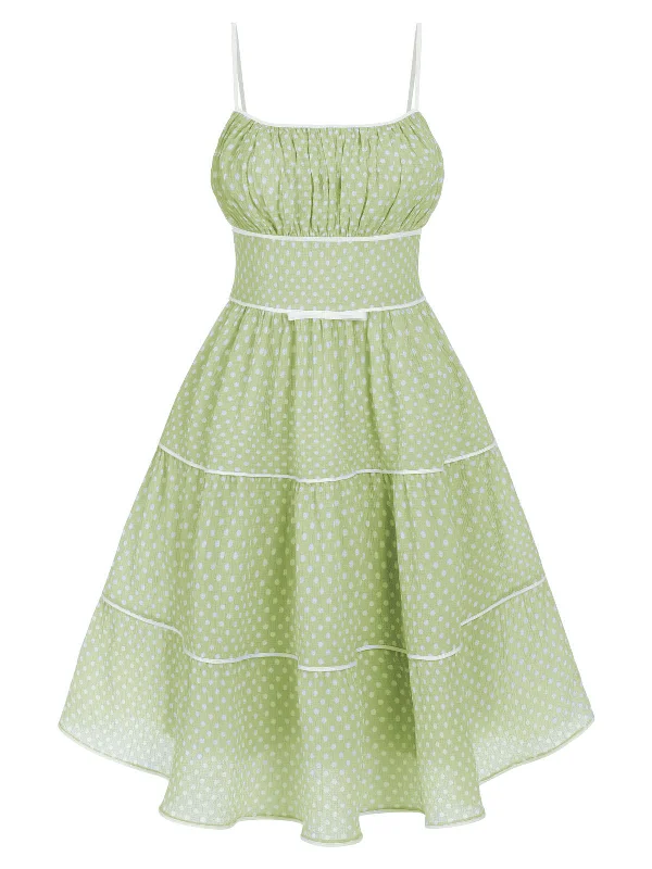 Unmissable Offers Await!Green 1950s Strap Polka Dot Swing Dress