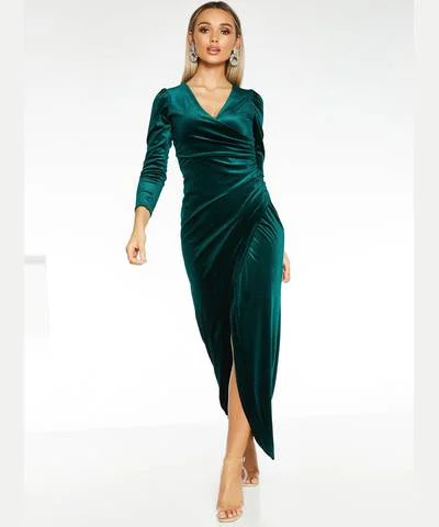 Buy One, Get One Free!Green Velvet Wrap Maxi Dress