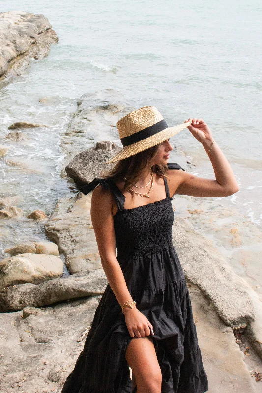Save More with Every Purchase!Isabella Black Cotton Poplin Strappy Tiered Maxi Dress