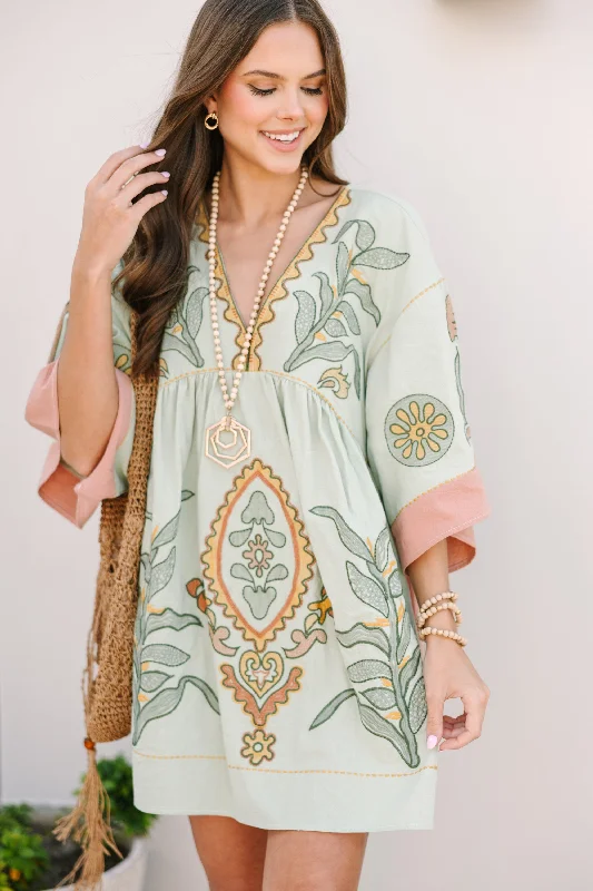 Don’t Wait – Shop Today!Just My Type Mint Green Floral Embroidery Babydoll Dress