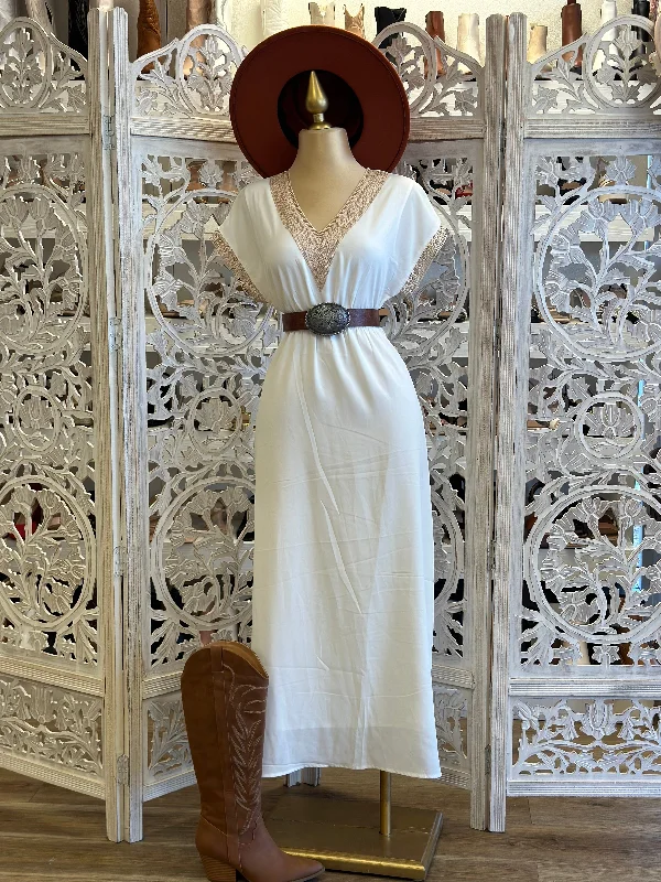 Best Deals Just for You!Lace Panel Bat Wing Maxi Dress- Not Stretchy