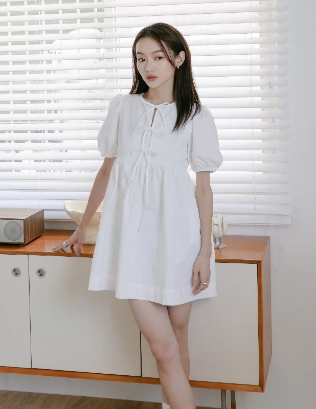 Limited Edition, Limited Price!Laura Tie Front Babydoll Dress in White