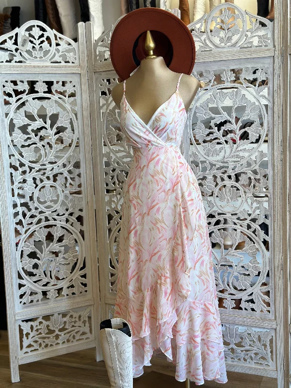 One Click Away from Big Savings!Light Pink Patter Maxi Dress- Not Stretchy