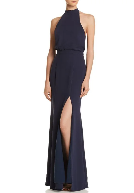 Upgrade for Less!Navy Cameron Mock Neck with Slit Maxi Dress