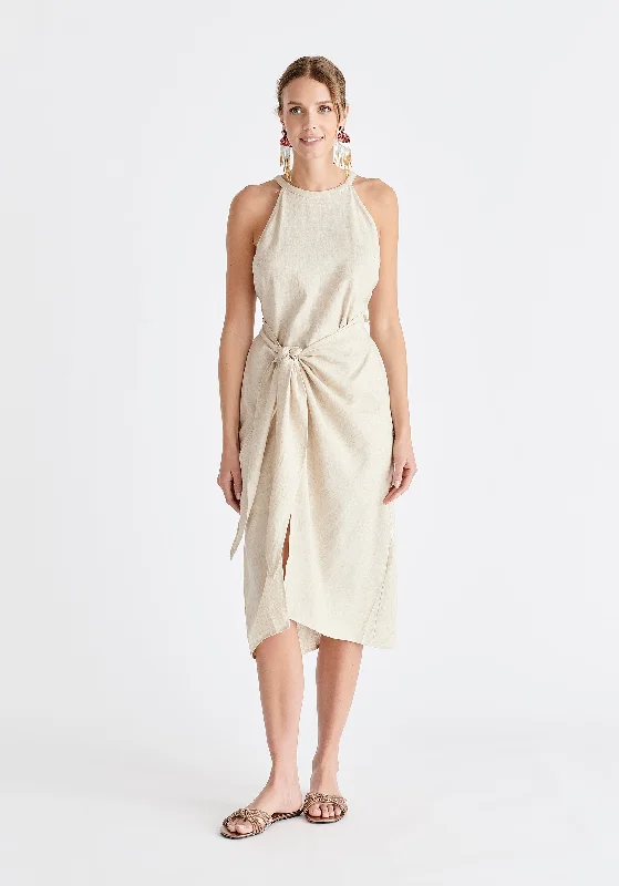Your Shopping Spree Starts Here!Linen Blend Waist Tie Dress