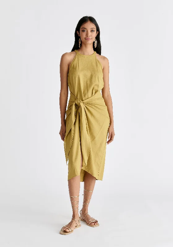 Save More When You Shop More!Linen Blend Waist Tie Dress