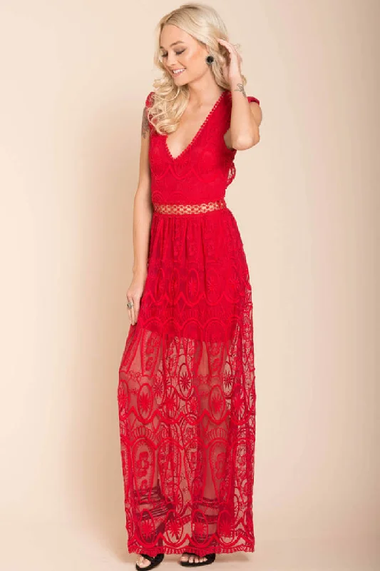 Must-Have Deals Inside!London Bohemian Glamour Maxi Dress Red