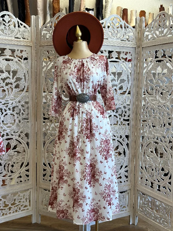 Your Discount is Waiting!Long Sleeve Pattern Maxi Dress- Slightly Stretchy