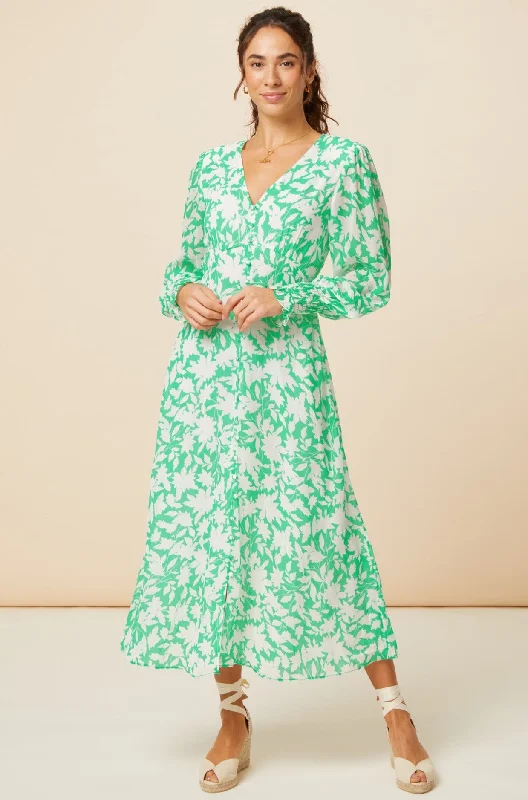 Buy More, Save More!Long Sleeve Sally Anne Dress | Green/Ivory