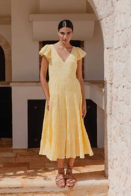 Special Offer – Act Fast!Marley Butter Flutter Sleeve V Neck Tiered Maxi Dress