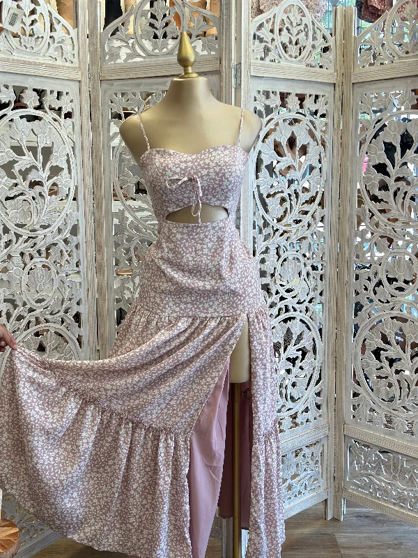 Save Like Never Before!Mauve Cutout Floral Maxi Dress