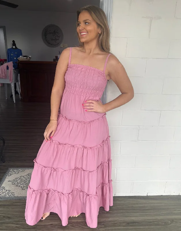 Your Shopping Spree Starts Here!Mauve tiered maxi dress