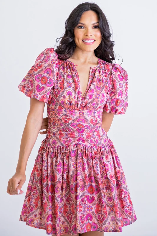 Find the Best Deals Here!Medallion Puff Sleeve Dress