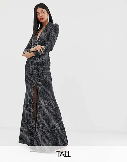 Unbeatable Prices!Metallic Plunge Maxi Dress
