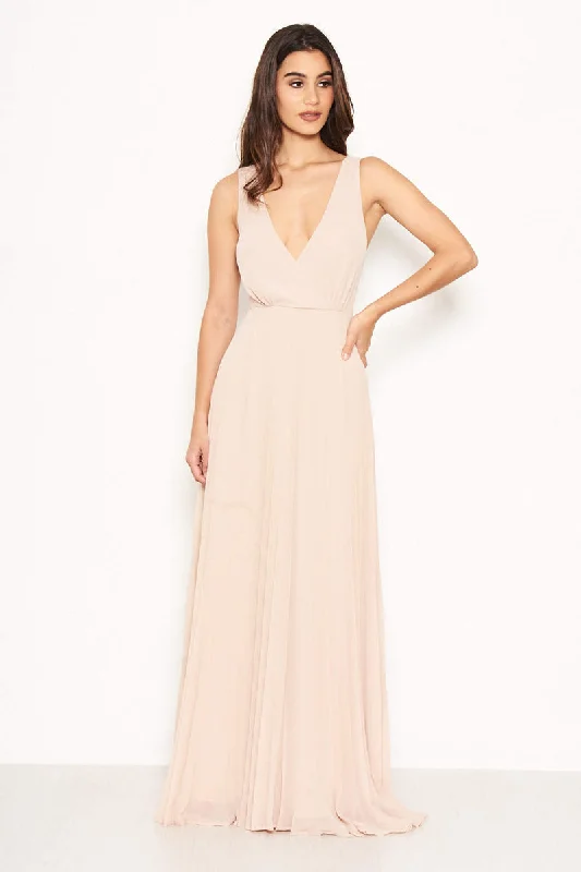 Savings You Can’t Ignore!Nude Pleated Maxi Dress With Lace Straps