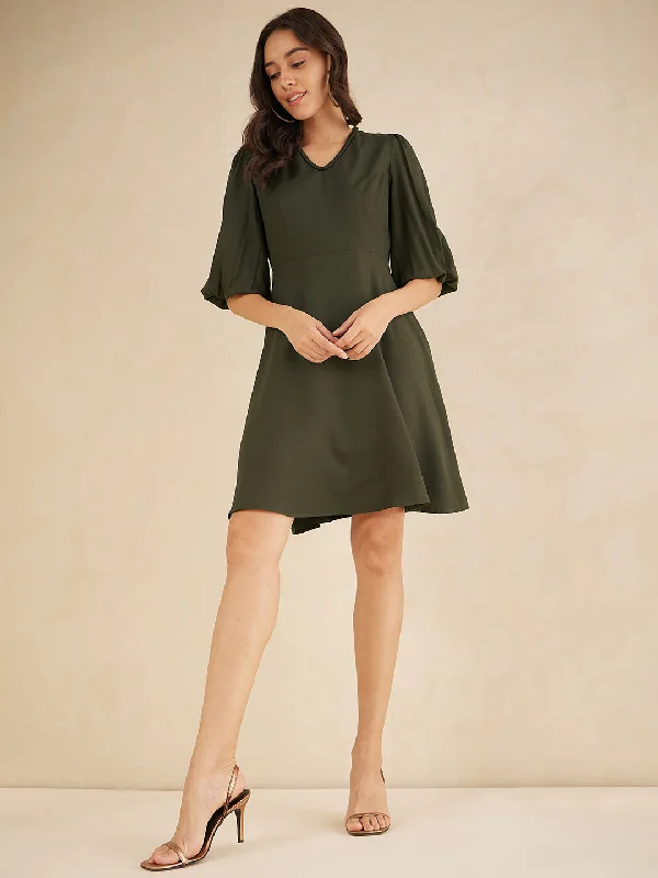 Get More, Spend Less – Shop Now!Olive Fit And Flare Knee Length Dress