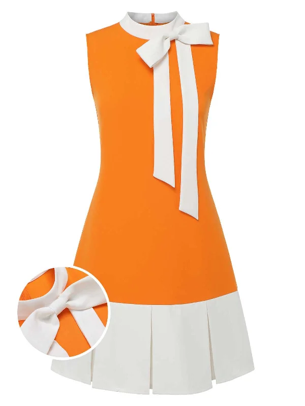 Limited Deals, Unlimited Savings!Orange 1960s Crew Bowknot Sleeveless Dress