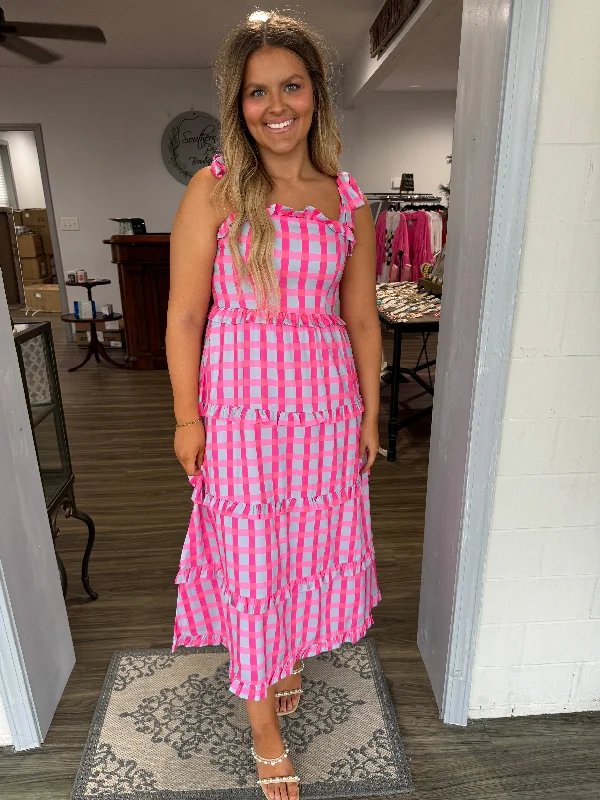 Limited-Time Price Drop!Pink & blue gingham maxi