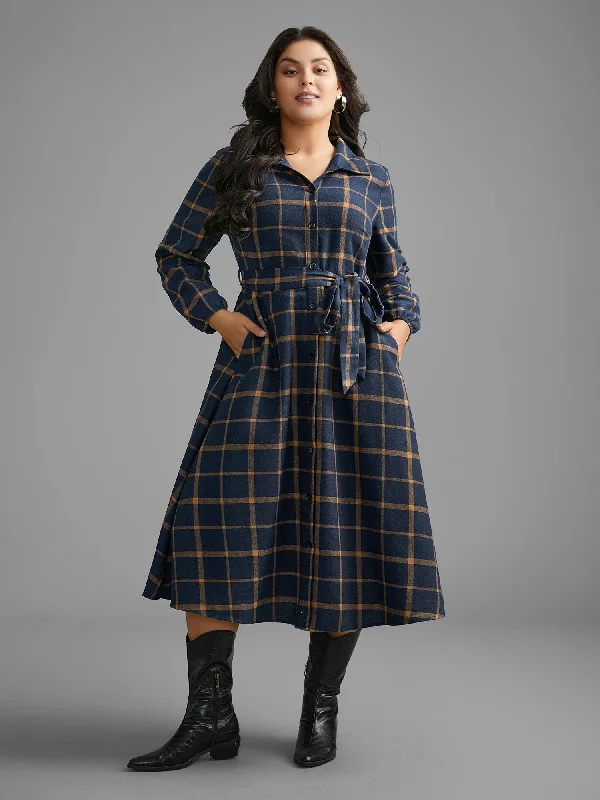 Price Drops You’ll Love!Plaid Button Through Belted Dress