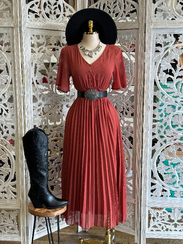 Limited-Time Price Drop!Pleated Button Detail Maxi Dress- Stretchy, Estira