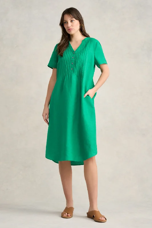 Your Dream Deal is Here!Pleated Front French Linen Dress - Vibrant Green